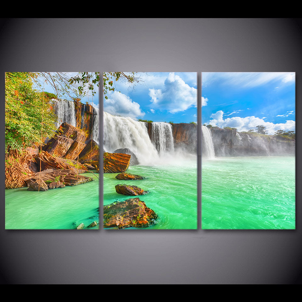 HD printed 3 piece waterfall landscape green lake wall art canvas Painting wall pictures for living room Free shipping/ny-6724D