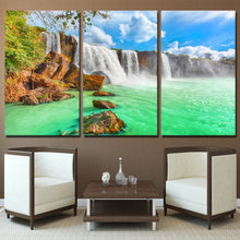 Load image into Gallery viewer, HD printed 3 piece waterfall landscape green lake wall art canvas Painting wall pictures for living room Free shipping/ny-6724D
