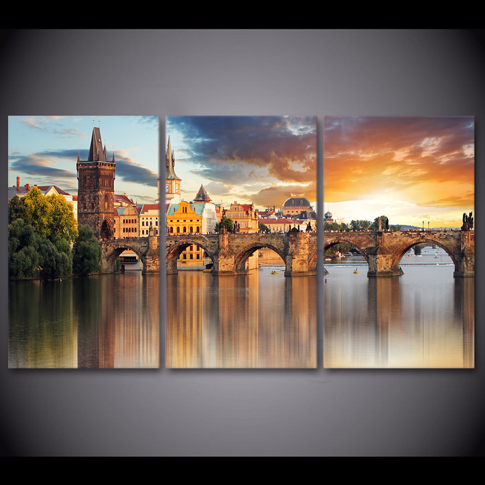 HD printed canvas 3 piece home decor European Prague Bridge Painting wall pictures for living room poster Free shipping/ny-6541