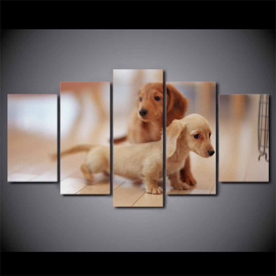 5 Piece Canvas Art HD Printed Cute Dog Canvas Painting Dachshund Dog Wall Pictures For Living Room Home Decor CU-1623A