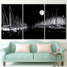Load image into Gallery viewer, 3 piece canvas art sailboats black and white painting wall art posters and prints picture for living room ny-6661D
