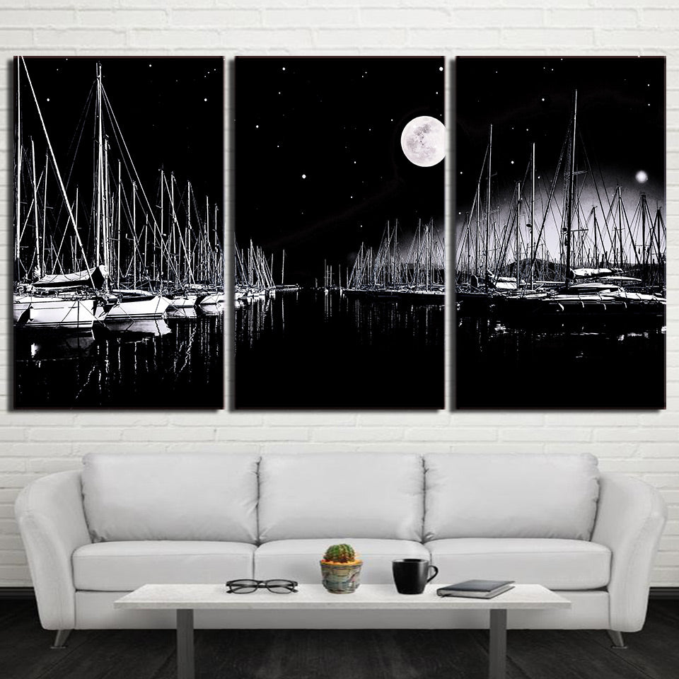 3 piece canvas art sailboats black and white painting wall art posters and prints picture for living room ny-6661D
