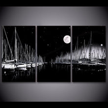 Load image into Gallery viewer, 3 piece canvas art sailboats black and white painting wall art posters and prints picture for living room ny-6661D
