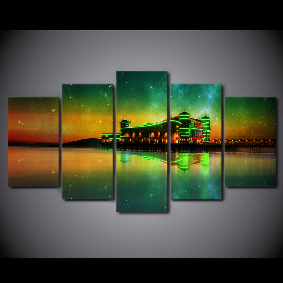 HD Printed 5 Piece Canvas Art Aurora Abstract Lake Modular Painting Wall Pictures For Living Room Modern free shipping NY-6739A
