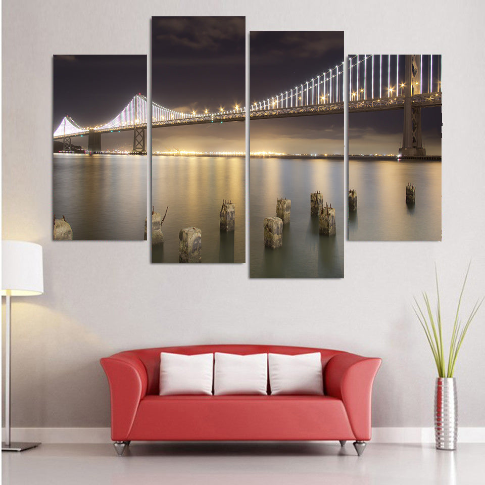 HD Printed 4ps bay bridge by night san francisco Painting room decor print poster picture canvas Free shipping/XA007