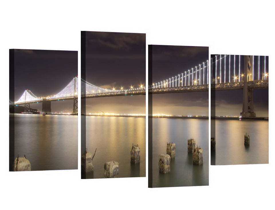 HD Printed 4ps bay bridge by night san francisco Painting room decor print poster picture canvas Free shipping/XA007