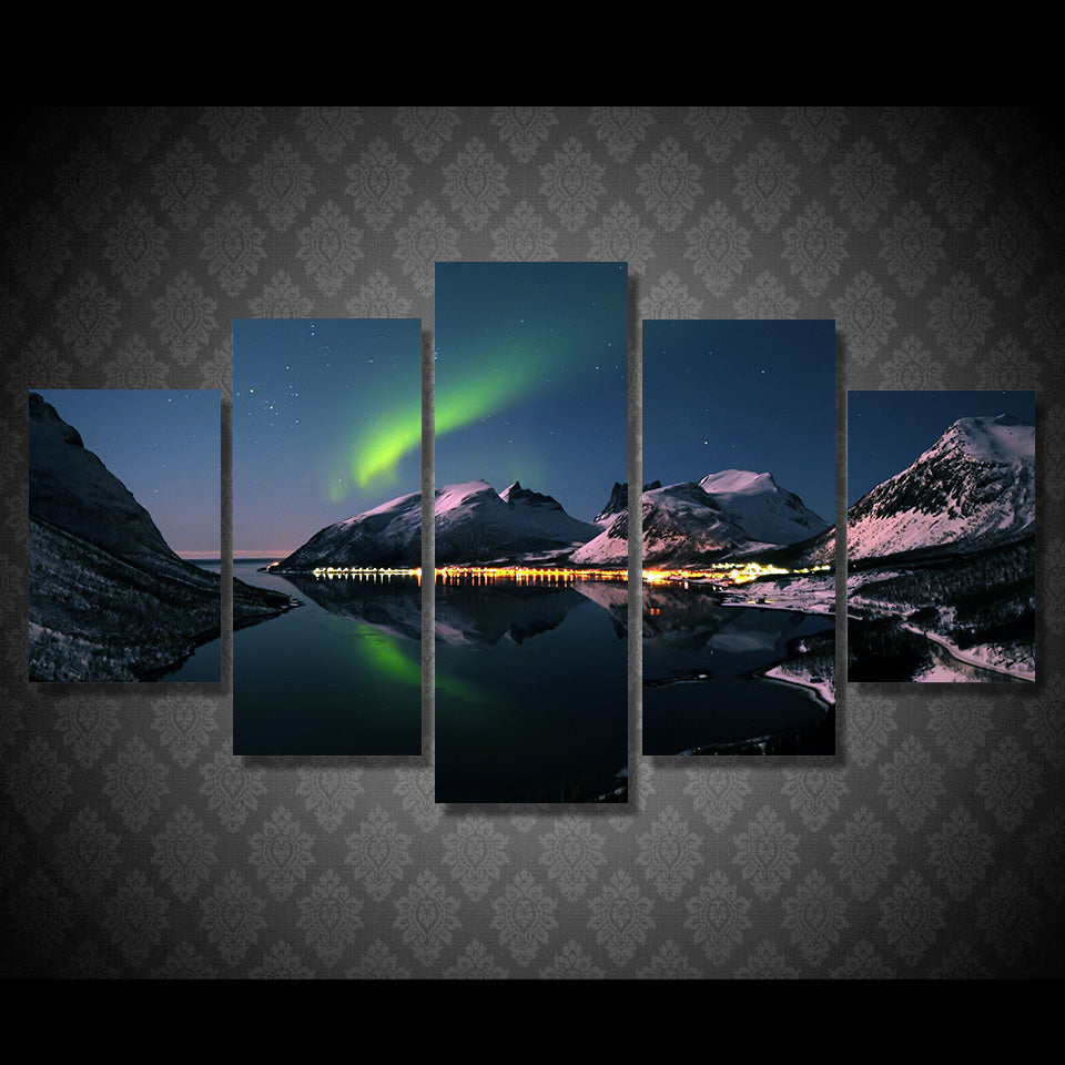 5 piece wall art canvas oil painting Printed dazzling aurora mountain lake light for room decoration picture poster/ny-5996
