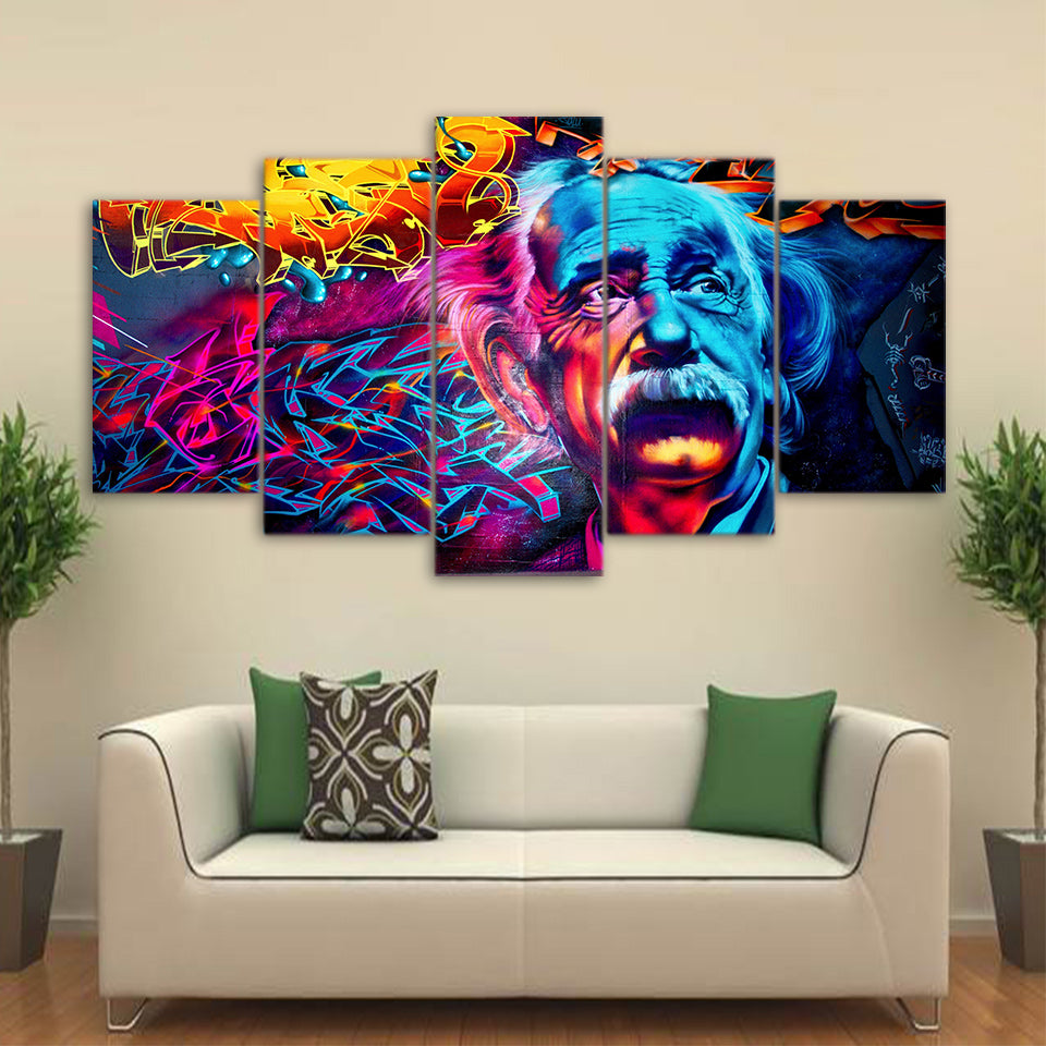 HD Printed 5 Piece Canvas Art Abstract Einstein Painting Psychedelic Color Wall Pictures for Living Room Free Shipping CU-1658B