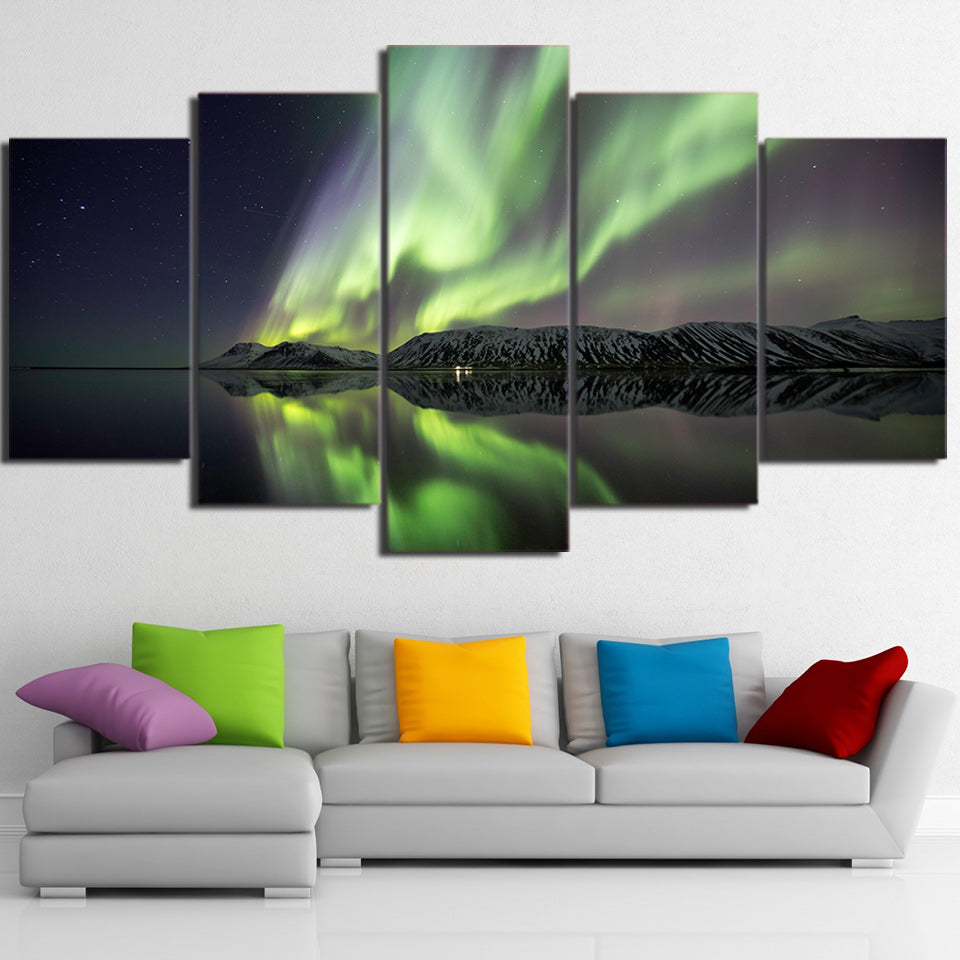 HD printed 5 Piece Canvas Art Aurora Lake Mountain Shadow painting Wall Pictures for Living Room Modern Free Shipping ny-6793C