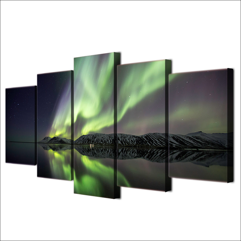 HD printed 5 Piece Canvas Art Aurora Lake Mountain Shadow painting Wall Pictures for Living Room Modern Free Shipping ny-6793C