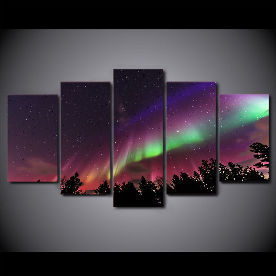 HD printed 5 Piece Canvas Art Aurora Psychedelic Purple Starry Sky painting Wall Pictures for Living Room Free Shipping ny-6794C
