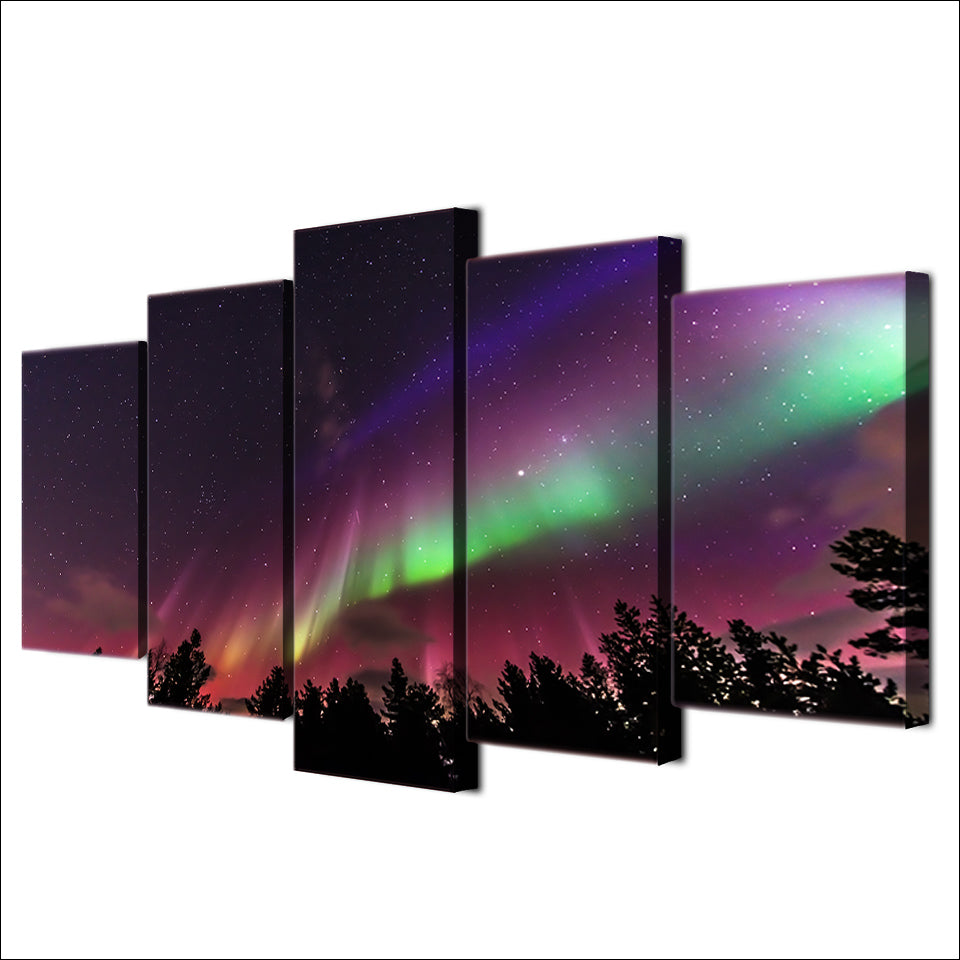 HD printed 5 Piece Canvas Art Aurora Psychedelic Purple Starry Sky painting Wall Pictures for Living Room Free Shipping ny-6794C