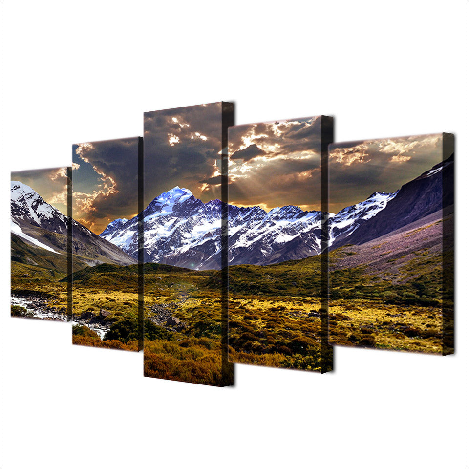 HD printed 5 piece Canvas Painting sky ice mountain grassland Artwork living room decor posters and prints free shipping ny-6518