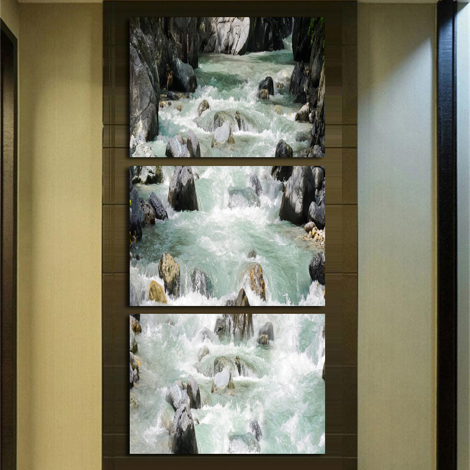 HD printed 3 piece Mountain stream water stone Painting wall pictures for living room canvas painting Free shipping/ny-6417D