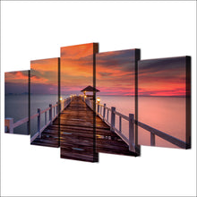 Load image into Gallery viewer, HD Printed 5 Piece Canvas Art Sea Wooden Walkway bridge sunset Painting Wall Pictures for Living Room  NY-6803A
