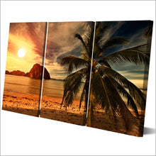 Load image into Gallery viewer, HD printed 3 piece Sunset Beach Coconut Trees Modular Wall Paintings Canvas Home Decor Posters and Prints Free Shipping ny-6787D
