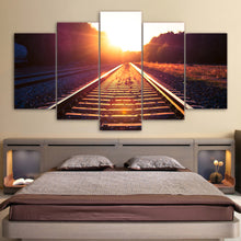 Load image into Gallery viewer, HD Printed 5 Piece Canvas Art Track Train Morning Dawn Painting Wall Pictures for Living Room Wall Poster Free Shipping NY-6926B
