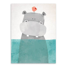 Load image into Gallery viewer, Modern Cute Animal Bear Hippo Poster Print Wall Art Picture Nordic Vintage Kawaii Kids Room Decor Canvas Painting No Frame Gifts

