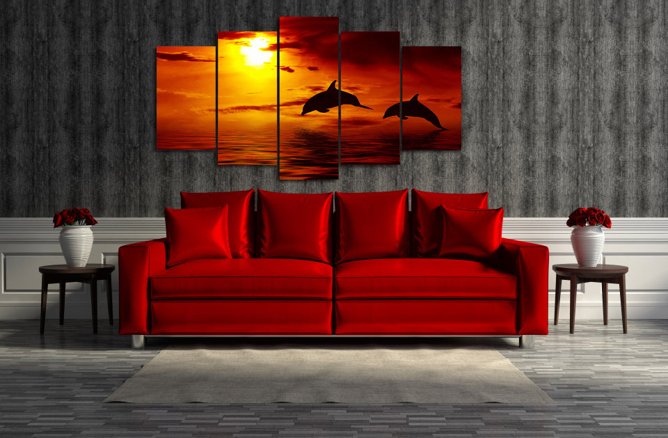 HD Printed Ocean sunset dolphin picture Painting wall art room decor print poster picture canvas Free shipping/ny-755