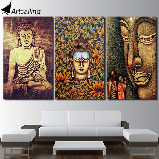 HD printed 3 piece color buddha wall art canvas painting for living room buddha statue posters and prints Free shipping/ny-6753D