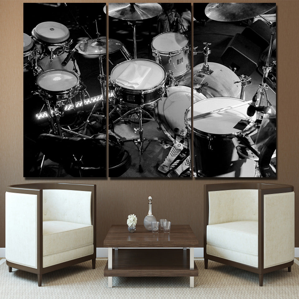HD Printed 3 Piece Canvas Art Music Instrument Painting Black White Drums Wall Pictures for Living Room Free Shipping NY-7021B