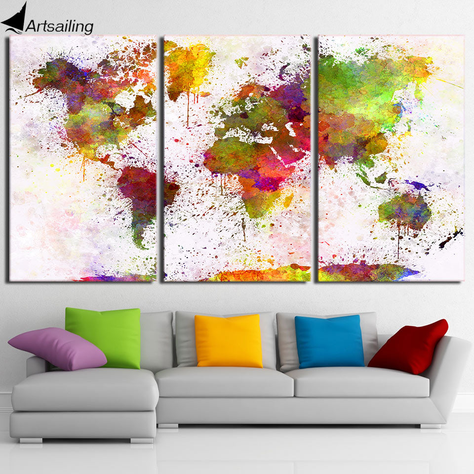 HD Printed 3 Piece Canvas Art Color World Map Painting Continent Wall Pictures for Living Room Decor Free Shipping NY-7023D