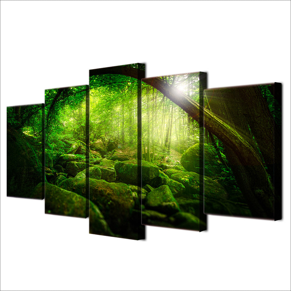 HD Printed 5 Piece Canvas Art Green Forest Painting Shimmer Wall Picture For Living Room Minimalist decor Free Shipping NY-6574A