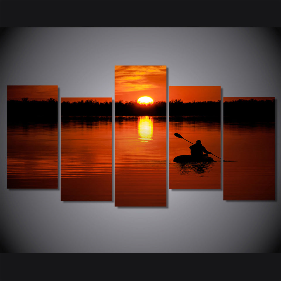 HD Printed Sunset Lake Boat Painting on canvas room decoration print poster picture canvas Free shipping/ny-1777