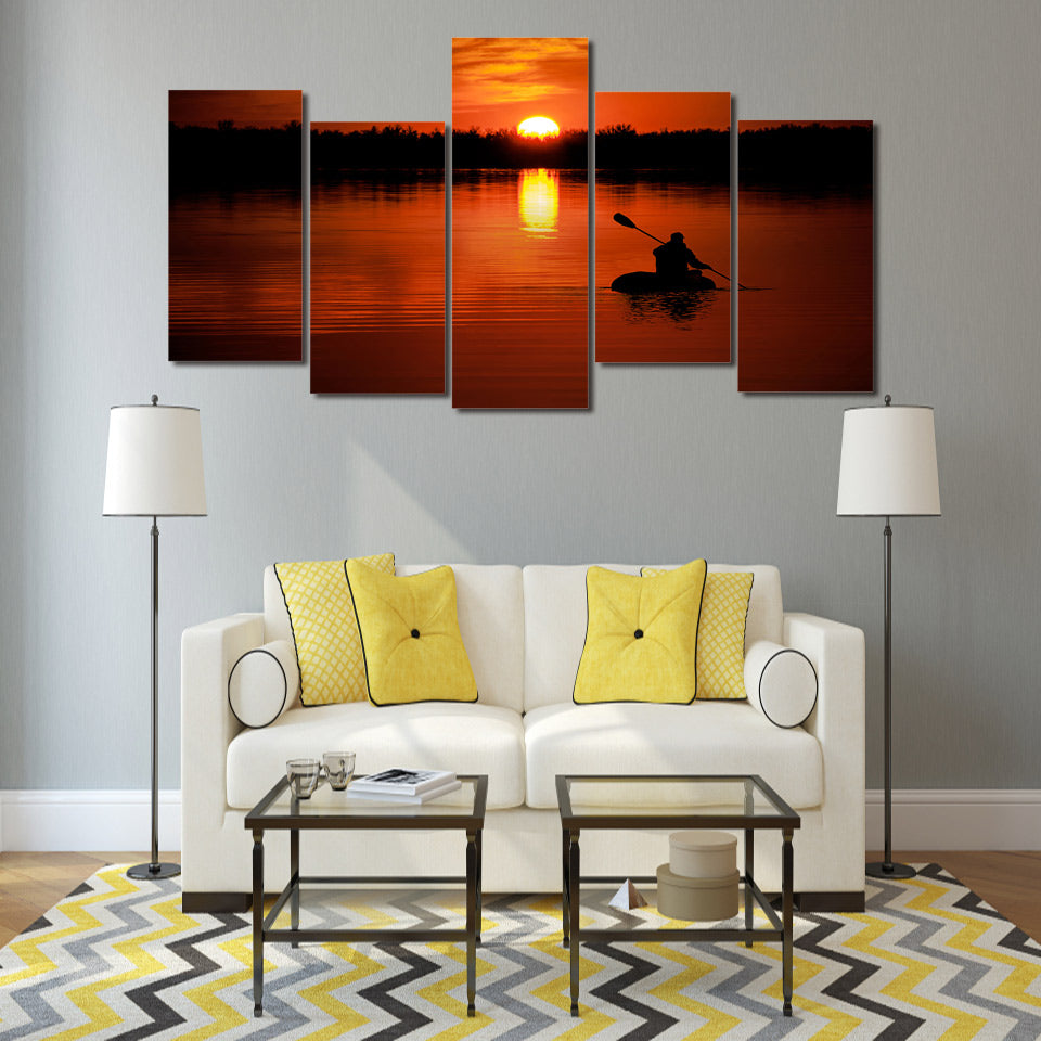 HD Printed Sunset Lake Boat Painting on canvas room decoration print poster picture canvas Free shipping/ny-1777