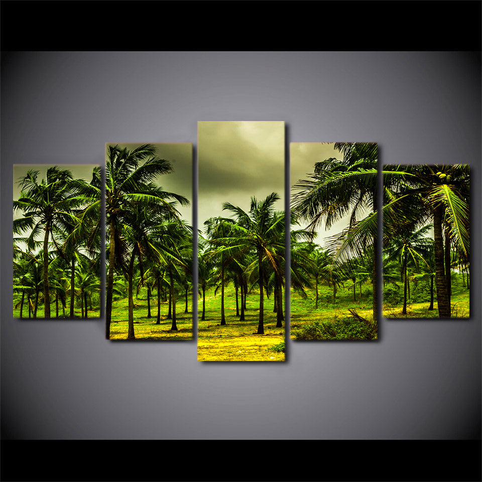 HD Printed 5 Piece Canvas Art Tropical Coconut Grove Painting Green Forest Wall Pictures for Living Room Free Shipping NY-7003C