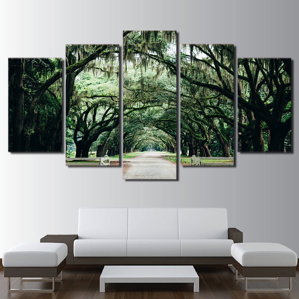 HD Printed 5 Piece Canvas Art Tropical Banyan Tree Painting Green Forest Wall Pictures for Living Room Free Shipping NY-7009B