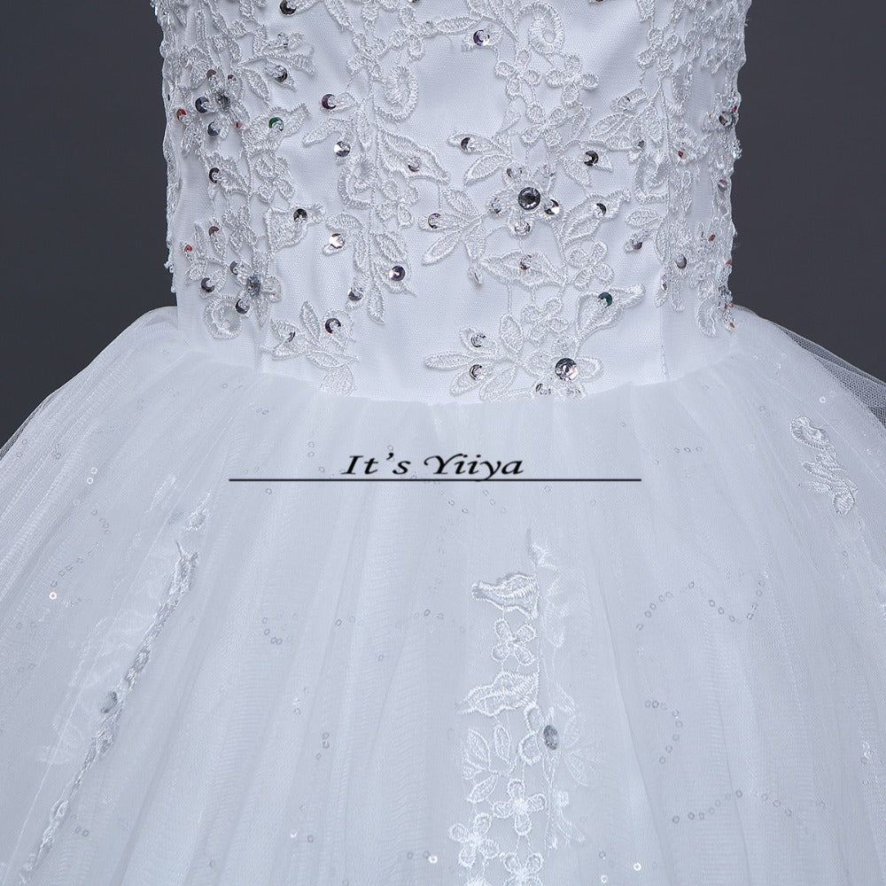 Free shipping 2016 Sequins O-neck White Wedding Dresses Princess Vestidos De Novia Wedding Ball Gowns Cheap Wedding Frocks HS230