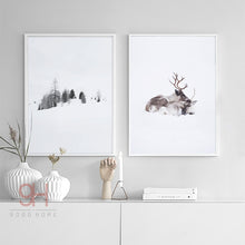 Load image into Gallery viewer, 900D Posters And Prints Wall Art Canvas Painting Wall Pictures Nordic Winner Forest and Deer Picture Decoration NOR019

