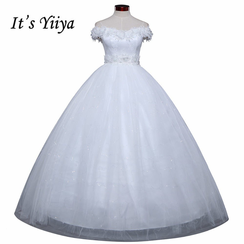 Free Shipping 2017 Vestidos De Novia Boat neck Lace Wedding Dresses White Cheap Bride Frocks Real Picture Custom Made H603