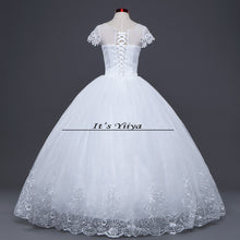 Load image into Gallery viewer, Free shipping White Wedding Ball Gowns Flowers Short Sleeves Cheap Princess Vestidos De Novia Wedding Frock Bride Dress HS233
