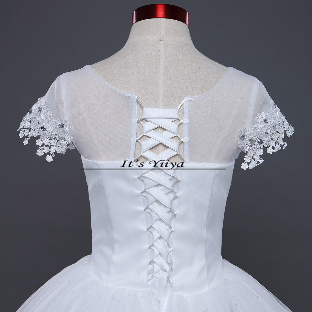 Free shipping White Wedding Ball Gowns Flowers Short Sleeves Cheap Princess Vestidos De Novia Wedding Frock Bride Dress HS233