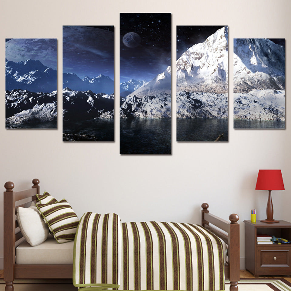 wall canvas painting for room decoration 5 piece HD print moon scenery snow mountain lake oil painting printed poster ny-6005