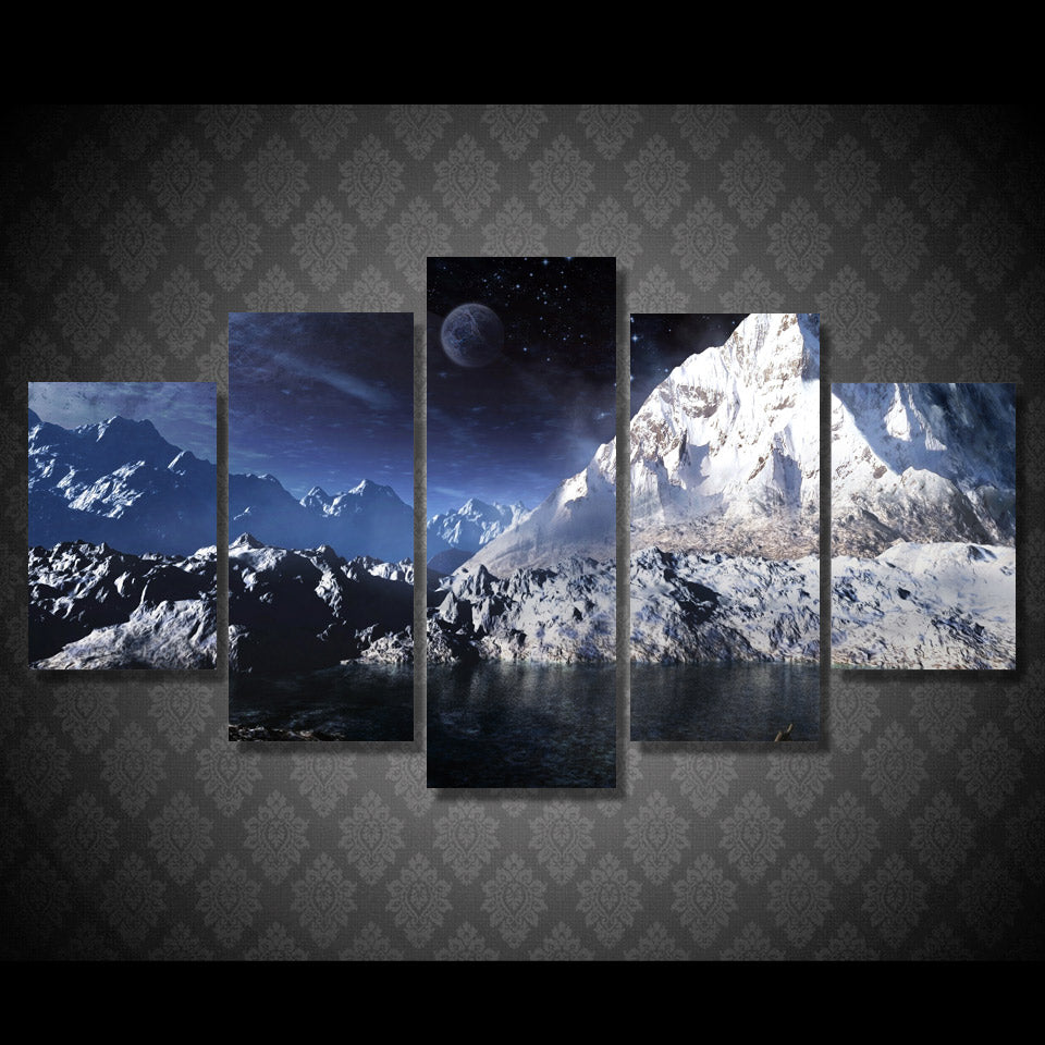wall canvas painting for room decoration 5 piece HD print moon scenery snow mountain lake oil painting printed poster ny-6005