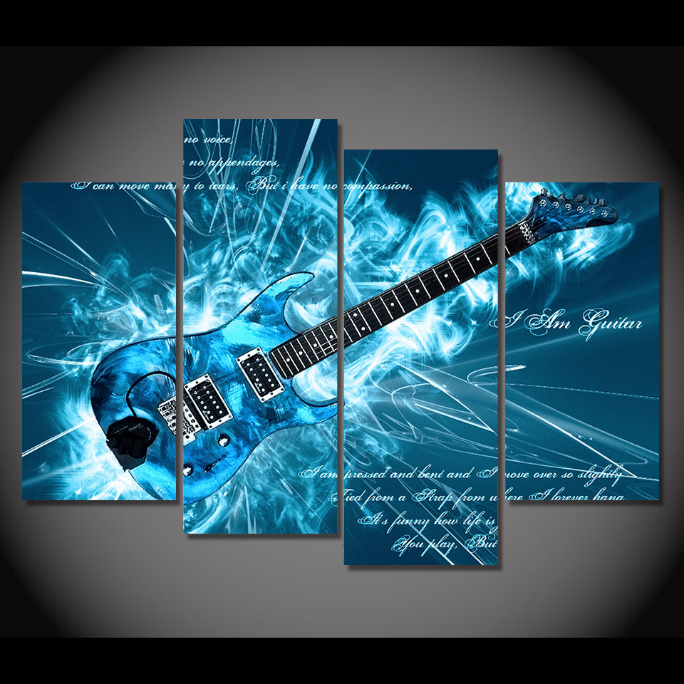 HD Printed 4 Piece Canvas Art Cool Blue Abstract Guitar Painting Wall Pictures for Living Room Modern Free Shipping NY-7029A
