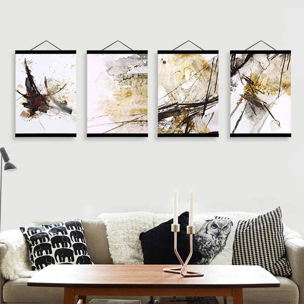 Abstract Chinese Ink Splash Wooden Framed Canvas Paintings Modern Vintage Living Room Decor Wall Art Print Picture Poster Scroll