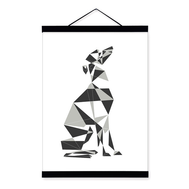 Abstract Dog Geometric Greyhound Wooden Framed Canvas Paintings Modern Nordic Home Decor Wall Art Print Pictures Poster Scroll