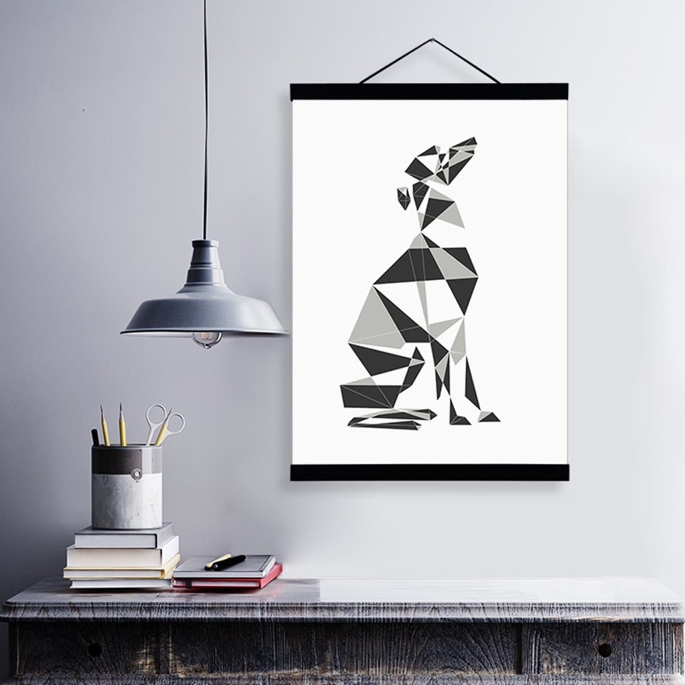 Abstract Dog Geometric Greyhound Wooden Framed Canvas Paintings Modern Nordic Home Decor Wall Art Print Pictures Poster Scroll