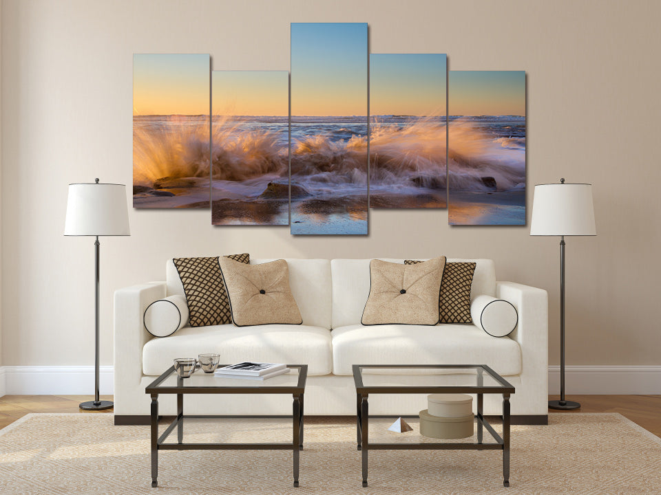 HD Printed The sunset beach waves Painting on canvas room decoration print poster picture Free shipping/ny-2072