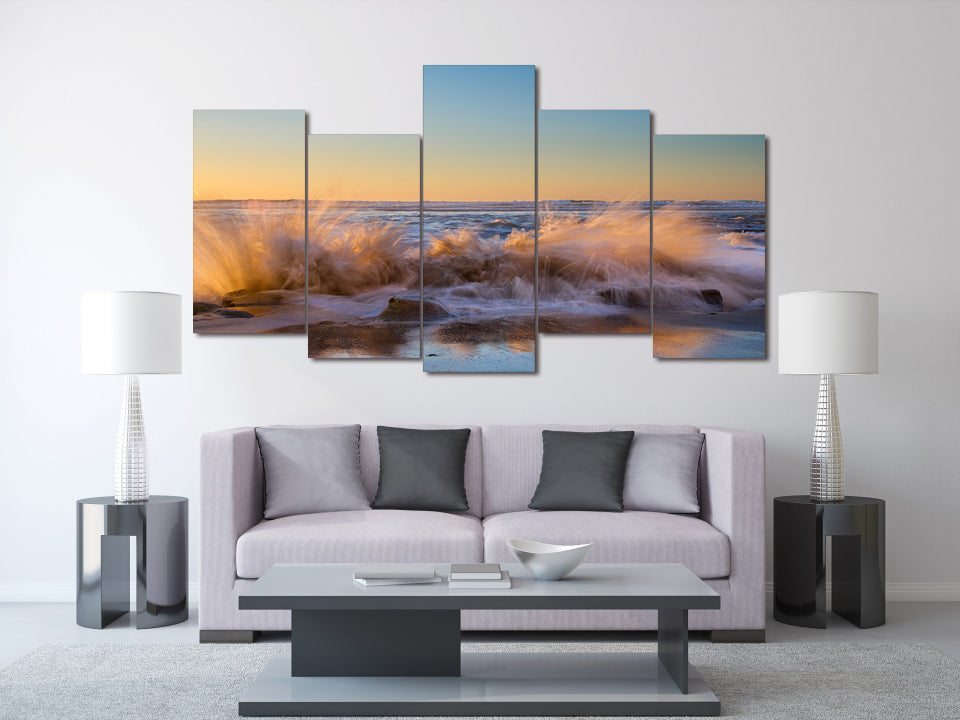 HD Printed The sunset beach waves Painting on canvas room decoration print poster picture Free shipping/ny-2072