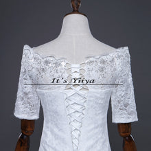 Load image into Gallery viewer, Free SHIPPING New Boat Neck White Red Wedding Frocks Vestidos De Novia Mermaid Train Dresses Half Sleeves Trailing Gowns XXN157
