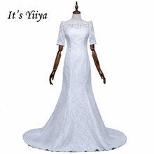 Load image into Gallery viewer, Free SHIPPING New Boat Neck White Red Wedding Frocks Vestidos De Novia Mermaid Train Dresses Half Sleeves Trailing Gowns XXN157
