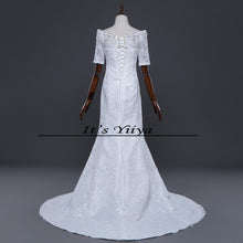 Load image into Gallery viewer, Free SHIPPING New Boat Neck White Red Wedding Frocks Vestidos De Novia Mermaid Train Dresses Half Sleeves Trailing Gowns XXN157
