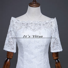 Load image into Gallery viewer, Free SHIPPING New Boat Neck White Red Wedding Frocks Vestidos De Novia Mermaid Train Dresses Half Sleeves Trailing Gowns XXN157
