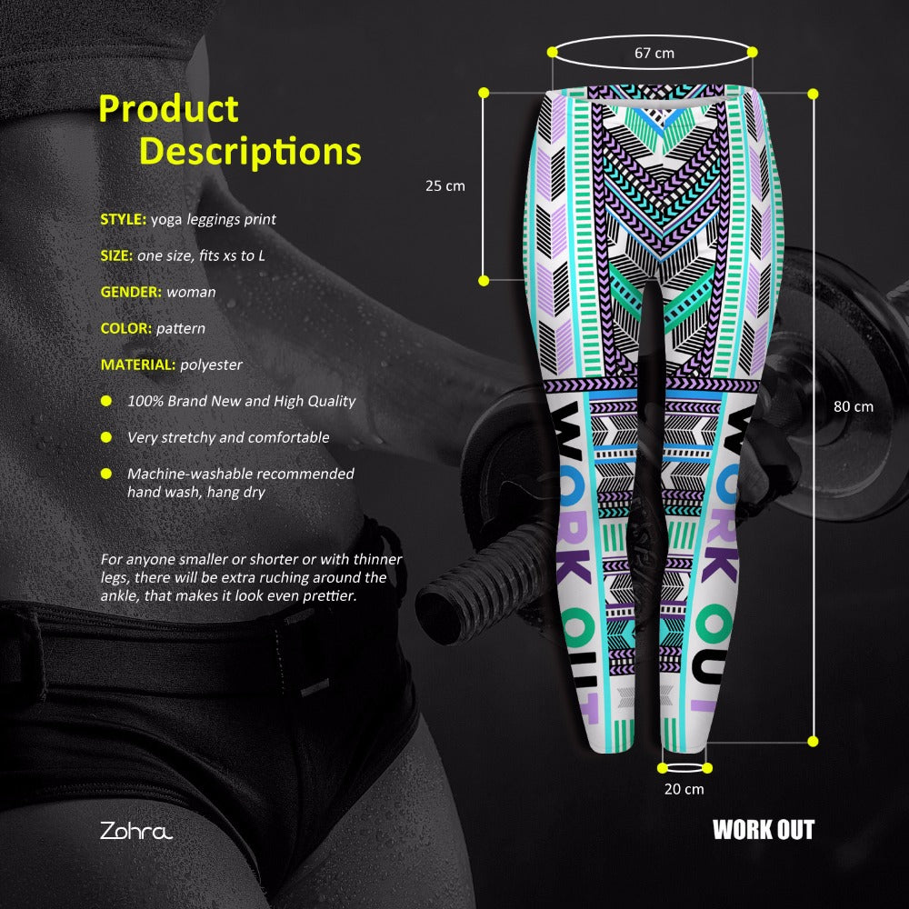 Fashion Fitness Legging Work Out Aztec Mint Printing Bottoms