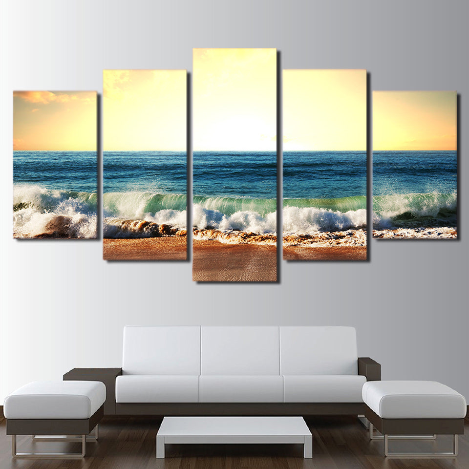 HD Printed 5 Piece Canvas Art Seascape Painting Sea Level Framed Poster Wall Pictures for Living Room Free Shipping NY-7011C